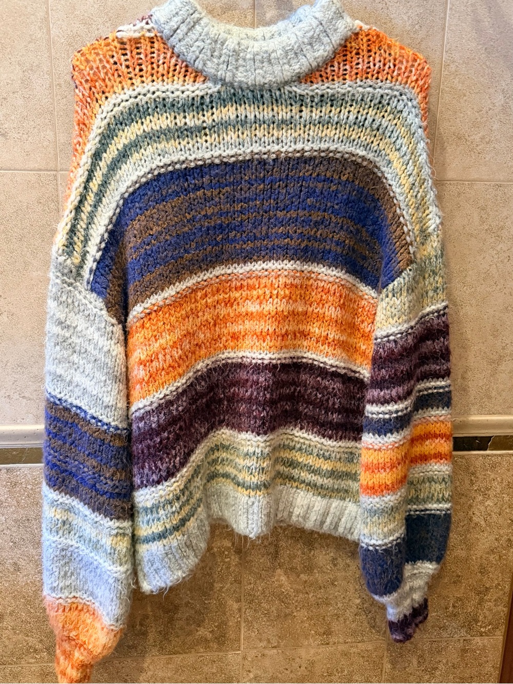 Oversized chunky Urban Outfitters Multicolor Striped Turtleneck Sweater size XS